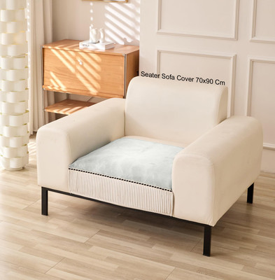 HOUSE OF QUIRK Chenille Plain 1 Seater Sofa Cover(Grey Pack of 1)