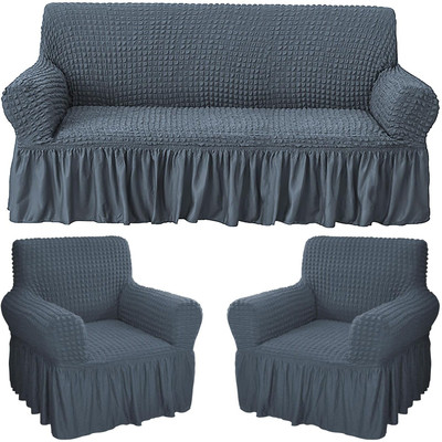 HOUSE OF QUIRK Polyester Embroidered 3+1+1 Seater Sofa Cover(Dark Grey Pack of 3)
