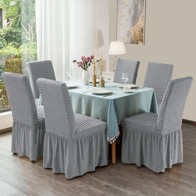 Fabhome Polycotton 6 Seater Chair Plain Cover(Pack of 6 GREY SMOKE)