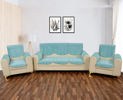 Fashion Throw Velvet 3+2 Seater Sofa Geometric Cover(Pack of 6 Turquoise)