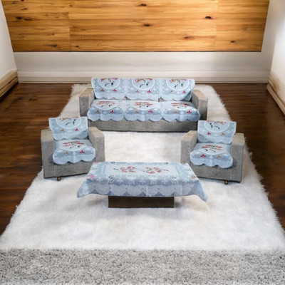 Mohit textiles Polyester Floral 3+2 Seater Sofa Cover(Blue Pack of 6)