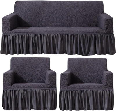 HOKiPO Jacquard 3+1+1 Seater Sofa Floral Cover(Pack of 3 5 Seater Fully Covered, Abbey Grey)