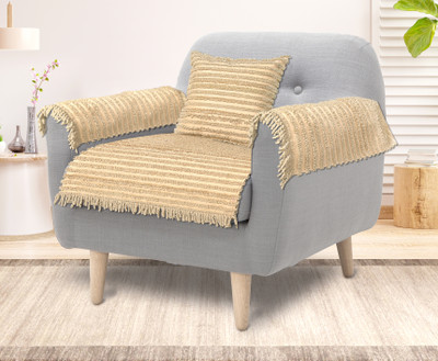 Saral Home Polyester Striped 3 Seater Sofa Cover(BEIGE Pack of 4)