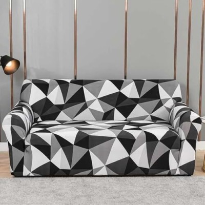 HOME BEAUTIFIER Polyester Geometric Sofa Cover(Black Prism, Multicolor Pack of 1)