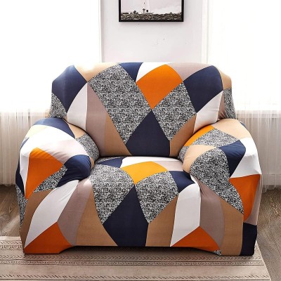 Linemates Polyester Floral Sofa Cover(Orange Pack of 1)