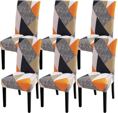 ADstore Polycotton 1 Seater Chair Geometric Cover(Pack of 6 Orange Prism)