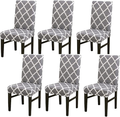SmartFab Polycotton 1 Seater Chair Floral Cover(Pack of 6 Grey)