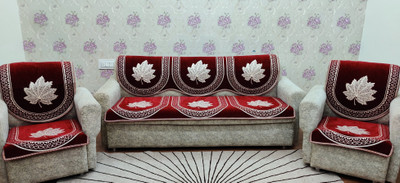 MHF Velvet, Chenille Abstract 3+1+1 Seater Sofa Cover(Maroon Pack of 6)