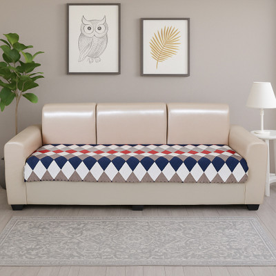 KINGLY Velvet Checkered 2 Seater Sofa Cover(Pink Print Pack of 1)
