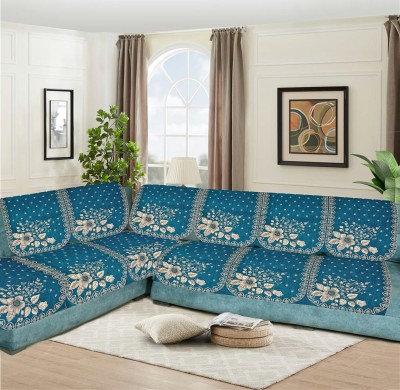 SAWNA HOMES Chenille, Velvet Embroidered, Floral Sofa Cover(Sky Blue Pack of 6)