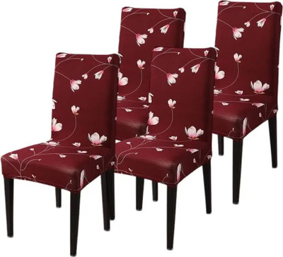 NAYISHI Polycotton 4 Seater Chair Geometric Cover(Pack of 4 maroon flower 4 seater)
