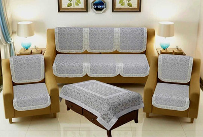 Flavio Polyester 3+1+1 Seater Sofa Floral Cover(Pack of 7 Grey)