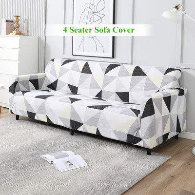 HOKiPO Polyester 4 Seater Sofa Geometric Cover(Pack of 1 Black Grey Geometric)