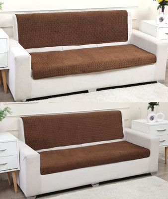 Fashion Throw Velvet 3+2 Seater Sofa Geometric Cover(Pack of 1 Brown)