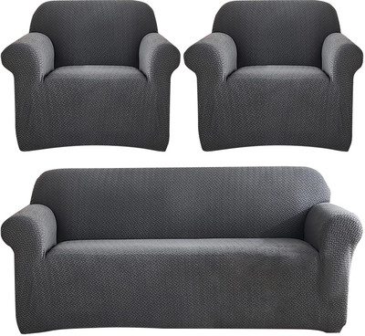 HOUSE OF QUIRK Jacquard Plain 3+1+1 Seater Sofa Cover(Dark Grey Pack of 3)