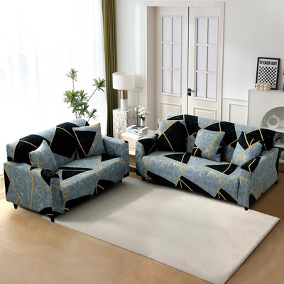 HOKiPO Polyester 3+2 Seater Sofa Abstract Cover(Pack of 2 Multicolor Abstract Geometry)