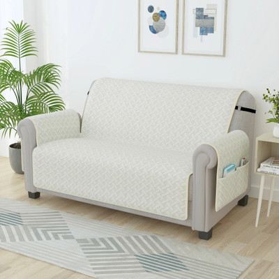 Story@home Synthetic Floral 2 Seater Sofa Cover(Off White Pack of 1)