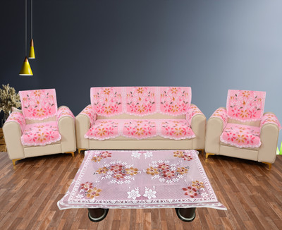 Bigger fish Polycotton 3+1+1 Seater Sofa Floral Cover(Pack of 17 Pink)