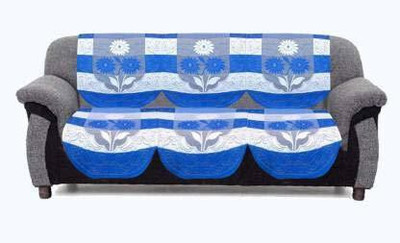 HUB OF DECOR Polyester 3 Seater Sofa Floral Cover(Pack of 1 BLUE)