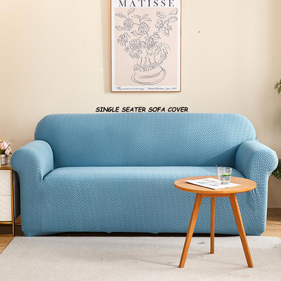 HOUSE OF QUIRK Jacquard 3 Seater Sofa Checkered Cover(Pack of 1 Sky Blue)
