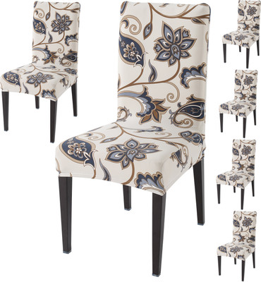 HOKiPO Polyester 6 Seater Chair Floral Cover(Pack of 6 White)