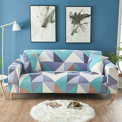 lukzer Polyester Geometric 3 Seater Sofa Cover(Prism Light Blue Pack of 1)