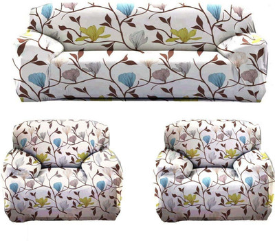 papsun Polyester Floral 3+1+1 Seater Sofa Cover(White Pack of 1)