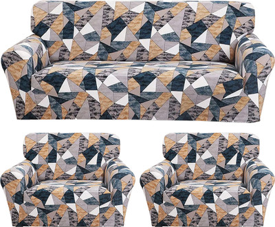FurShine Polyester 3+1+1 Seater Sofa Abstract Cover(Pack of 3 Blue, White, Grey, Yellow)