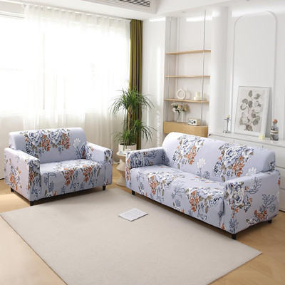 HOKiPO Polyester 3+2 Seater Sofa Floral Cover(Pack of 2 Gentle Grey Dahlia)