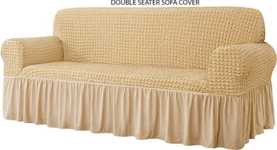 Magic Cover Polyester Checkered 2 Seater Sofa Cover(Beige Pack of 1)