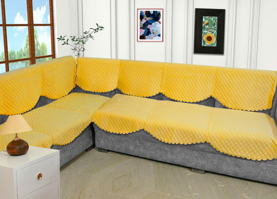 Fashion Throw Velvet 3+2 Seater Sofa Geometric Cover(Pack of 6 Yellow)