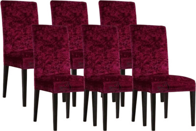 Roodra Creations Velvet 1 Seater Chair Plain Cover(Pack of 6 Maroon)