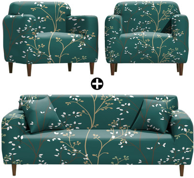 TURIYA Polyester, Polycotton Abstract 3+1+1 Seater Sofa Cover(Green Pack of 1)