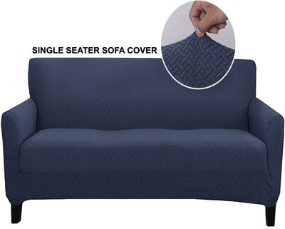 HOUSE OF QUIRK Jacquard Plain 1 Seater Sofa Cover(Blue Pack of 1)