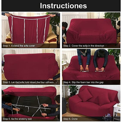 TURIYA Polyester 3 Seater Sofa Plain Cover(Pack of 1 Maroon)