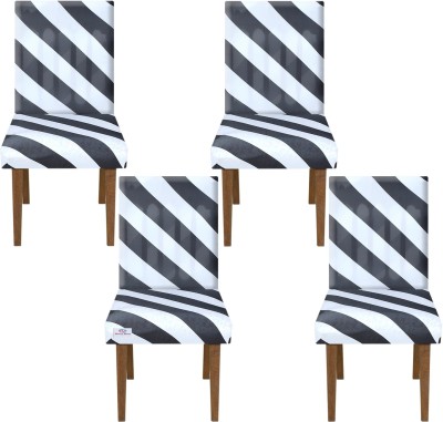 Heart Home Polyester Striped Chair Cover(Black, White Pack of 4)