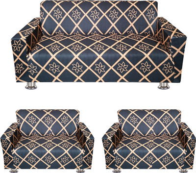 e1.88 Polyester Plain 3+2+2 Seater Sofa Cover(Black Desgin Pack of 3)