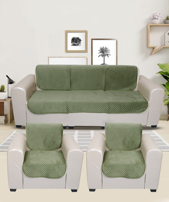 A.P HANDLOOM Velvet Plain 3+2 Seater Sofa Cover(Green Pack of 6)