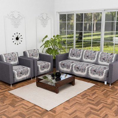 HOMESTIC by Kuber Industries Polyester 3+1+1 Seater Sofa Floral Cover(Pack of 10 White, Grey)