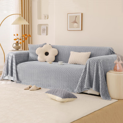 HOKiPO Fleece 2 Seater Sofa Plain Cover(Pack of 1 Ice Grey)