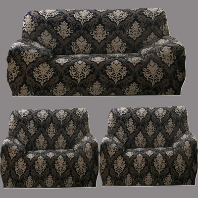 TURIYA Polyester, Polycotton 3+1+1 Seater Sofa Abstract Cover(Pack of 1 Brown, Gold, Silver)