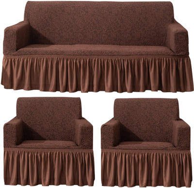HOKiPO Polyester Plain 3+1+1 Seater Sofa Cover(5 Seater Fully Covered, Pecan Brown Pack of 3)