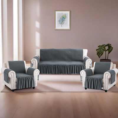 HOMESTIC by Kuber Industries Velvet Floral 3+1+1 Seater Sofa Cover(Grey Pack of 3)