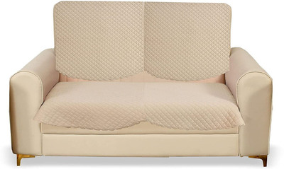 Home Blossoms Velvet 2 Seater Sofa Geometric, Plain Cover(Pack of 4 BEIGE VELVET SOFA COVER PANEL (2*2)-4 PCS)