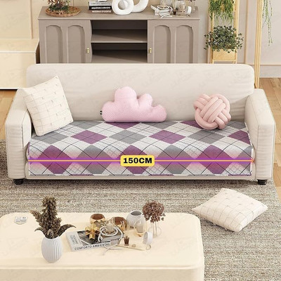 lukzer Polyester Geometric 3 Seater Sofa Cover(Multi Box Grid Pattern Sofa Mat Pack of 1)