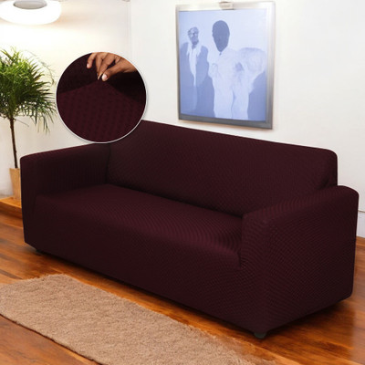 HOUSE OF QUIRK Jacquard Plain 3 Seater Sofa Cover(Wine Pack of 1)