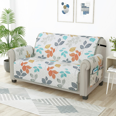 Story@home Synthetic Floral 2 Seater Sofa Cover(White & Grey Pack of 1)