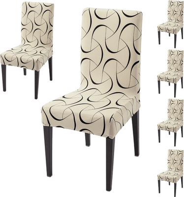 HOKiPO Polyester 6 Seater Chair Abstract Cover(Pack of 6 Natural Beige Abstract Art)