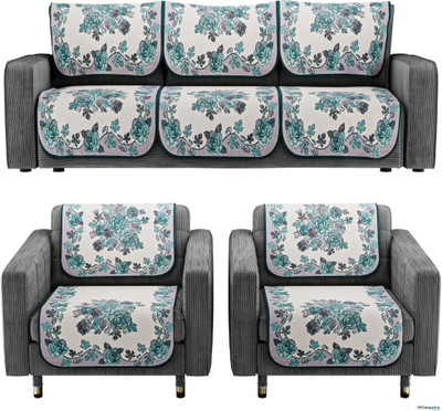 HOMESTIC Cotton Floral 3+1+1 Seater Sofa Cover(Blue Pack of 10)