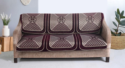 Nendle Jacquard 3 Seater Sofa Floral Cover(Pack of 2 Wine)